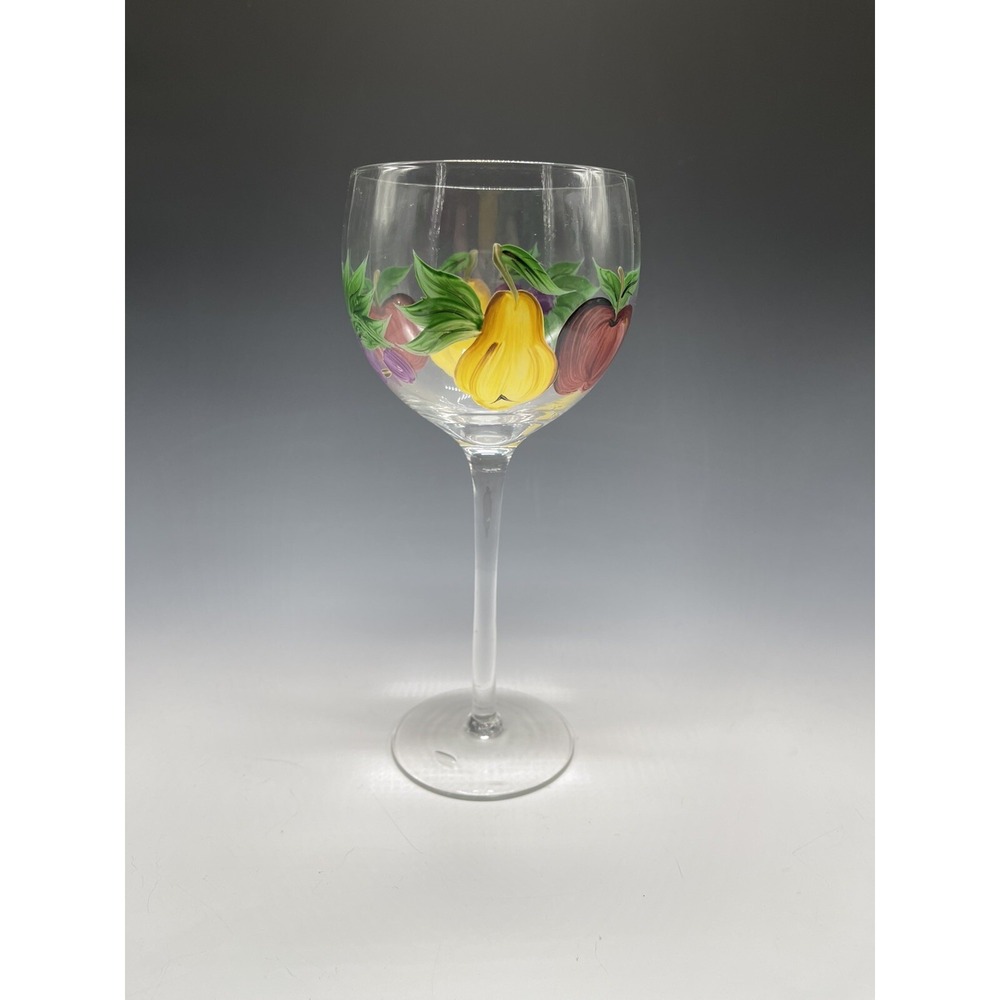 (1) Royal Danube Large 12oz Hand Painted Fruit Motif Stemmed Drinking Wine Glass